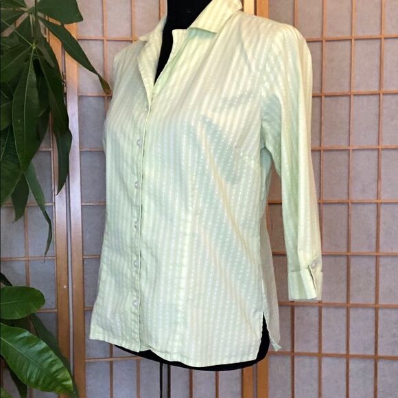 JM Collection Button Down Blouse Shirt Top Green - Picture 3 of 8
